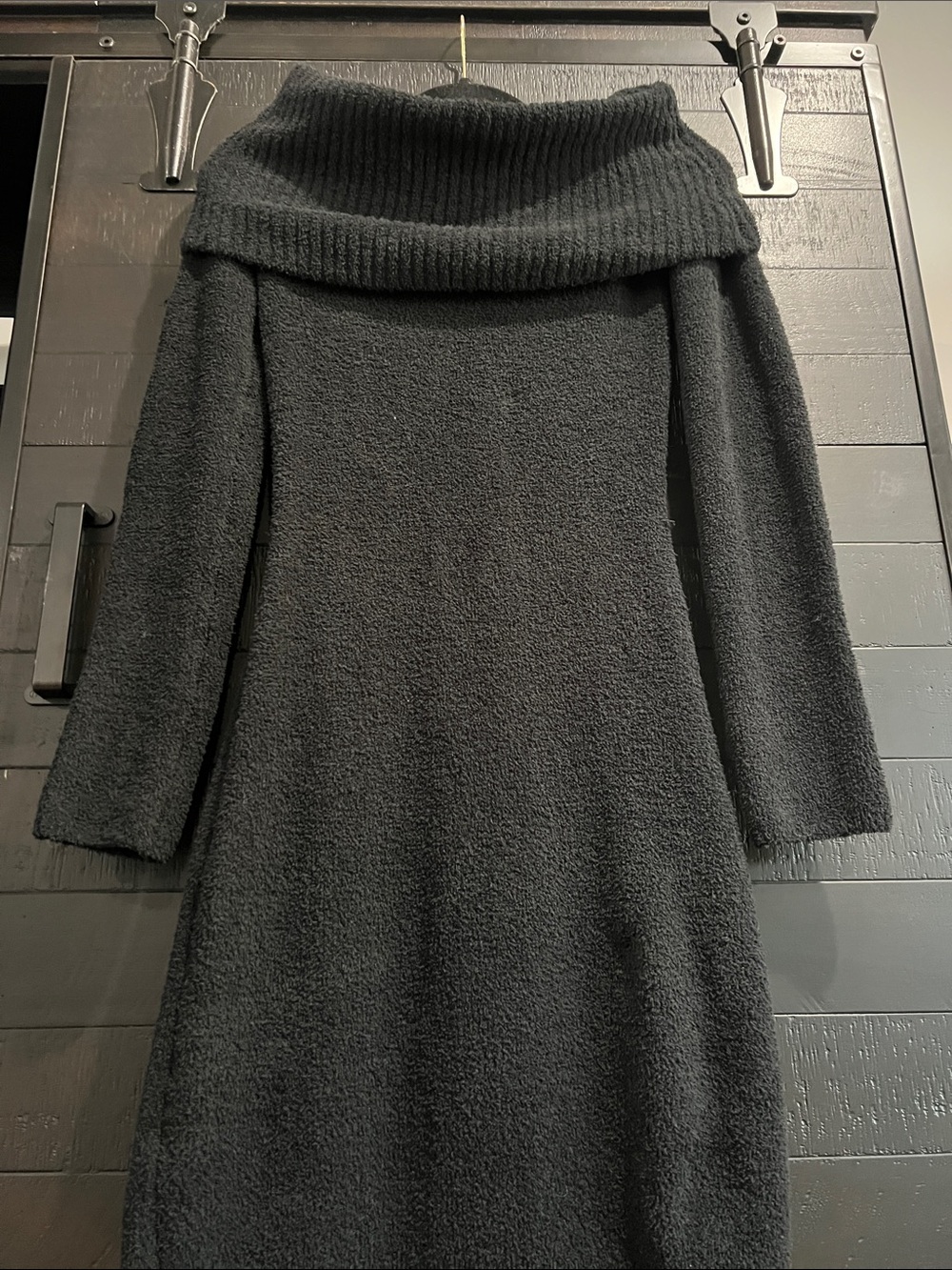 SKIMS Black Off-the-Shoulder Rib Fold Sweater Dress